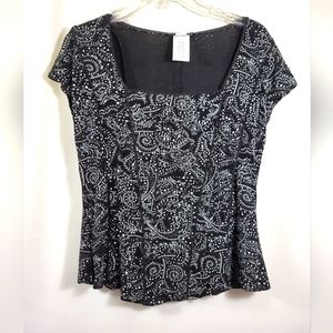 Studio 1940 black and white sparkly fitted top women's XL  #253